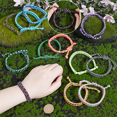 12Pcs 12 Colors Survival Polyester Cord String Bracelets for Hiking Camping Outdoor BJEW-UN0001-67-1