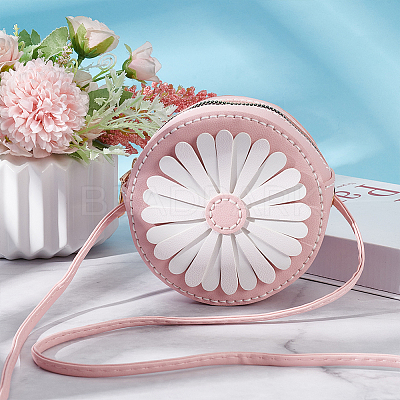 DIY Sew on PU Leather Daisy Flower Pattern Round Multi-Use Crossbody/Shoulder Bag Making Kits DIY-WH0297-56B-1