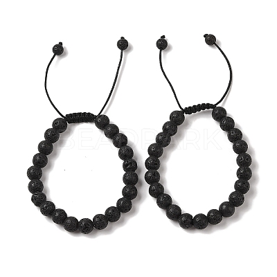 8mm Round Natural Lava Rock Braided Bead Bracelets X-BJEW-C067-01B-09-1
