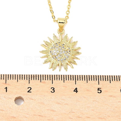 Brass Micro Pave Clear Cubic Zirconia Sun Pendant Necklaces for Women NJEW-S449-05A-G-1