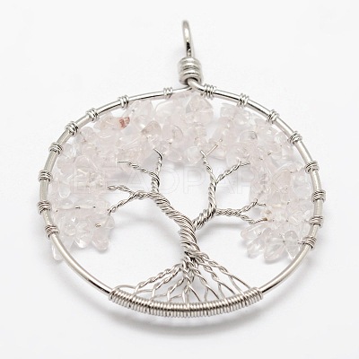 Tree of Life Natural Quartz Crystal Brass Wire Wrapped Big Pendants KK-L136-01G-NR-1