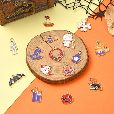 15Pcs 15 Styles Alloy Enamel Pendants ENAM-YW0004-38-1