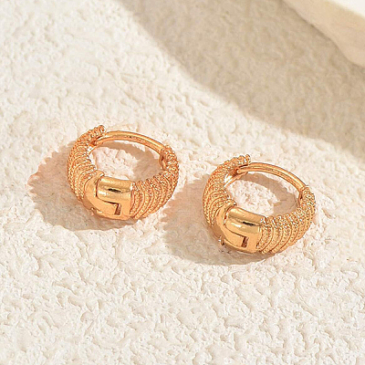 Brass Textured Stripe Hoop Earrings VF6363-3-1