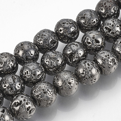 Electroplated Natural Lava Rock Beads Strands G-T061-55D-8mm-1