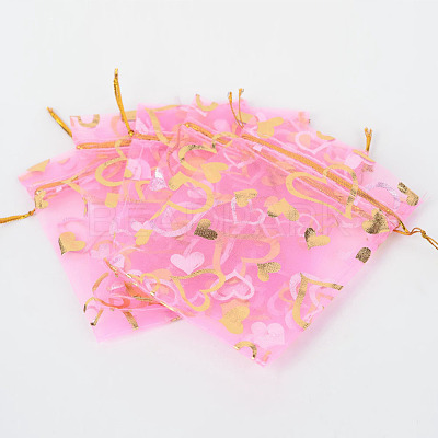 Heart Printed Organza Bags OP-R022-10x12-02-1