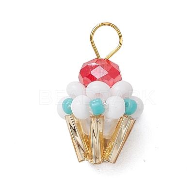 Glass Seed Beaded Cupcake Pendants PALLOY-MZ00581-1