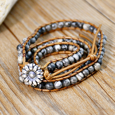 Natural Map Stone Beads Wrap Bracelets WG9B6C1-01-1