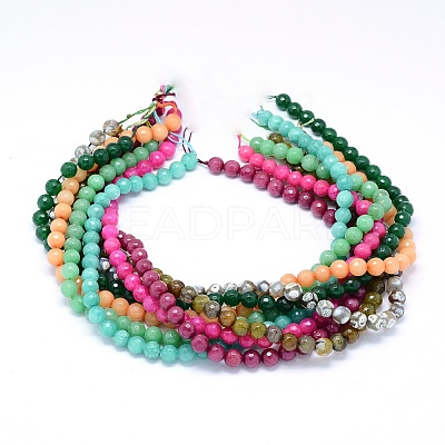 Faceted Natural Agate and Dyed Jade Beads Strands G-F559-06-1