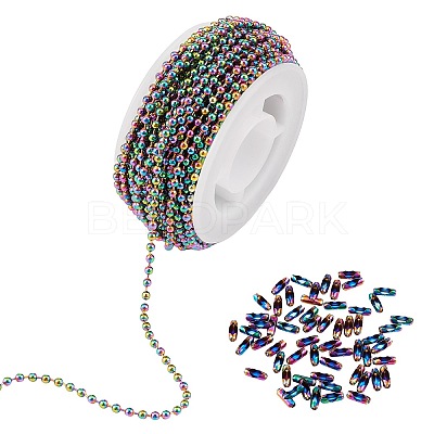 5M Rainbow Color 304 Stainless Steel Ball Chains STAS-SZ0002-22A-1
