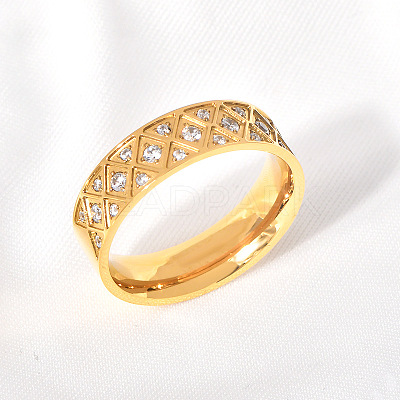 304 Stainless Steel with Clear Cubic Zirconia Finger Rings FS-WG2FC1C-10-1