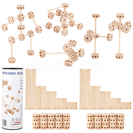 Schima Wood Building Toy Sets DIY-WH0030-37-1