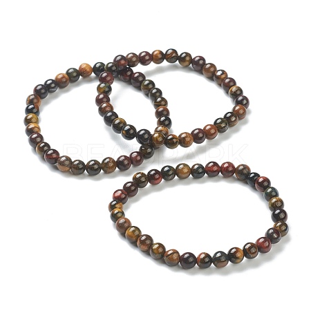 Natural Tiger Eye Beaded Stretch Bracelets BJEW-A117-B-43-1