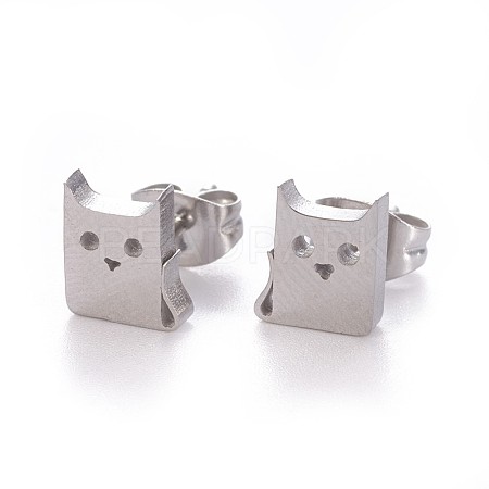 Tarnish Resistant 304 Stainless Steel Kitten Stud Earrings EJEW-F227-15P-1