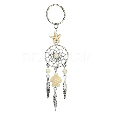 Alloy Woven Net/Web with Feather Pendant Keychain KEYC-JKC00590-02-1