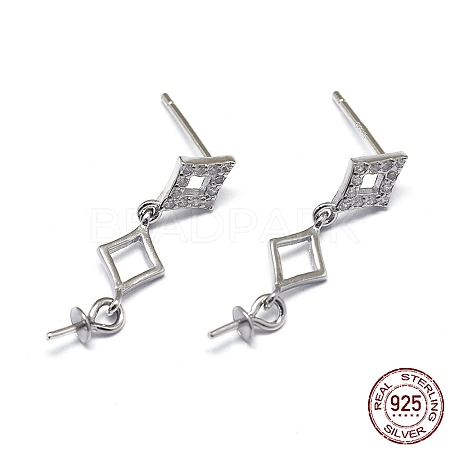 Rhodium Plated 925 Sterling Silver Stud Earring Findings STER-L057-040P-1