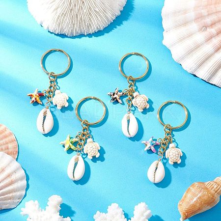 Synthetic Turquoise with Natural Mixed Cowrie Shell Keychain KEYC-JKC01266-1