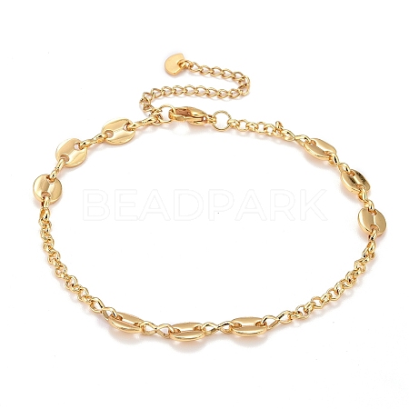 Brass Rolo Chain & Coffee Bean Chain Anklets AJEW-AN00406-1