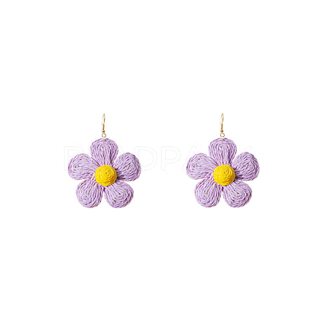 Flower Alloy Raffia Dangle Earrings FS-WG89508-04-1