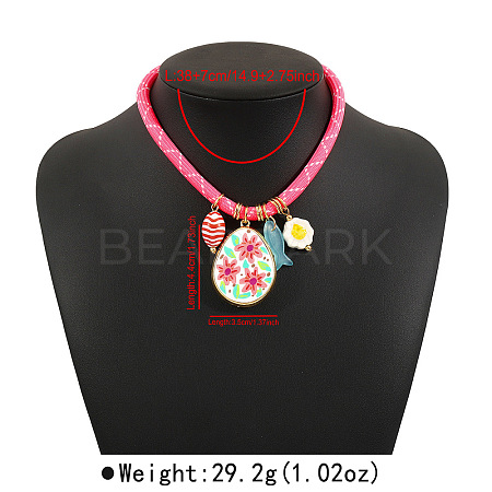 Chinese Style Alloy & Resin Flower Pendant Round Nylon Cord Necklaces FS-WG46599-01-1