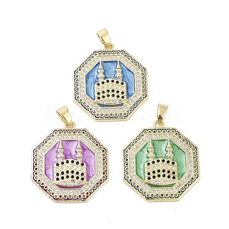 Rack Plating Brass Micro Pave Clear Cubic Zirconia Pendants KK-H474-22G-1