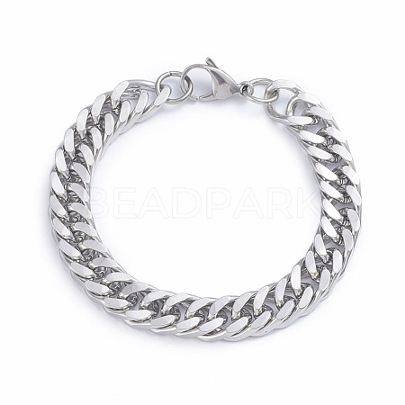 Tarnish Resistant Men's 304 Stainless Steel Diamond Cut Cuban Link Chain Bracelets X-BJEW-L673-002C-P-1