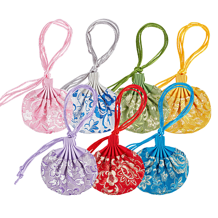 7Pcs 7 Colors 3D Floral Embroidery Satin Drawstring Bags ABAG-PH0001-88-1
