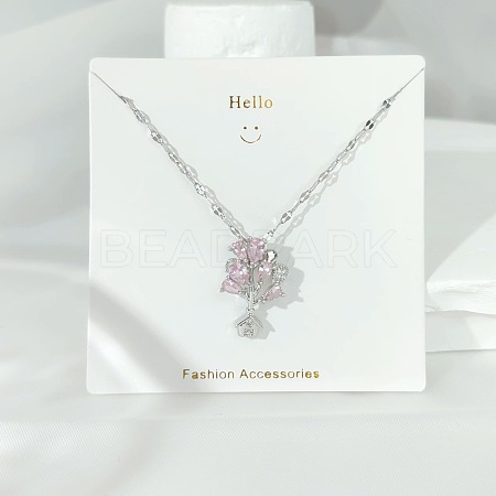 304 Stainless Steel Pave Pink and Clear Cubic Zirconia Pendant Necklaces FS-WGACF2A-01-1