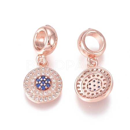 Brass Micro Pave Clear Cubic Zirconia European Dangle Charms ZIRC-I036-18RG-1