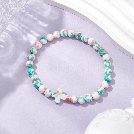 Synthetic Ocean White Jade Beads Stretch Bracelets for Women Men BJEW-JB11300-04-1