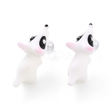 Cute Dog Resin Stud Earrings EJEW-K089-03P-1