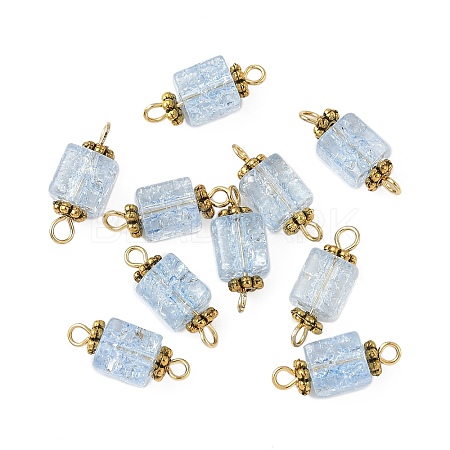 10Pcs Transparent Crackled Glass Cube Connector Charms PALLOY-JF03944-1