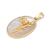 Rack Plating Brass Pave Shell Oval Pendants KK-U032-92G-07-2