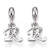 Platinum Rack Plating Alloy Rhinestone European Dangle Charms PALLOY-T048-36P-R-1