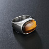 304 Stainless Steel with Natural Tiger Eye Finger Rings for Men FS-WG155DB-02-1