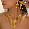 Alloy Hollow Flower Tassels Stud Dangle Earrings & Necklaces Sets for Women IF2968-4