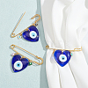 4Pcs 4 Color Lampwork Heart Evil Eye Charms Safety Pin Brooch JEWB-AB00004-4