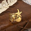 Starfish Shell 304 Stainless Steel Open Cuff Rings RJEW-R014-03G-06-3