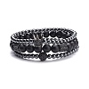 3Pcs 3 Style Round Synthetic Black Stone & Hematite Beaded Stretch Bracelets Set BJEW-JB07688-02-1