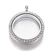 Flat Round Alloy Rhinestone Magnetic Locket Pendants PALLOY-WH0069-01-P-1