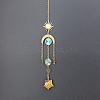Natural Tiger Eye Star Sun Catcher Hanging Ornaments with Brass Sun HJEW-PW0002-13E-1