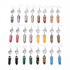 Pointed Bullet Natural & Synthetic Mixed Gemstone Dangle Earrings EJEW-K084-E-1