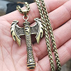Retro Alloy Viking Double Headed Axe Pendant Wheat Chain Necklaces for Men FS-WGDEEE8-02-1