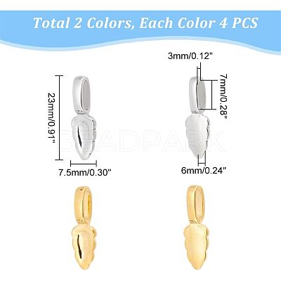 8Pcs 2 Style 304 Stainless Steel Glue-on Flat Pad Pendant Bails STAS-UN0039-95-1