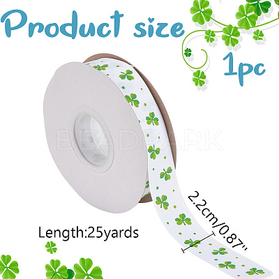 Saint Patrick's Day Polyester Shamrock Printed Grosgrain Ribbons SRIB-WH0011-304B-1