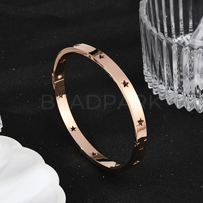 Hollow Star 304 Stainless Steel Hinged Bangles BJEW-L610-20RG-1