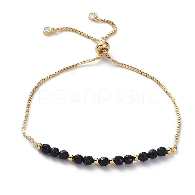 Adjustable Natural Dyed & Heated Black Agate Slider Bracelets BJEW-JB04929-01-1