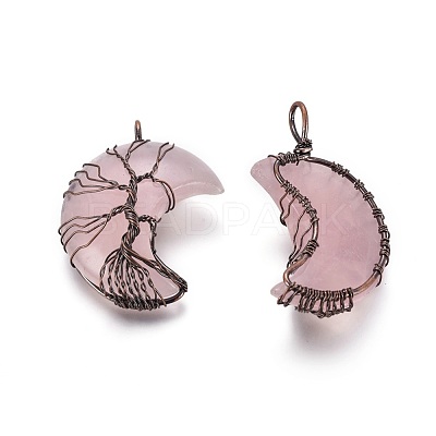 Natural Rose Quartz Tree of Life Wire Wrapped Pendants G-L520-E01-R-NF-1