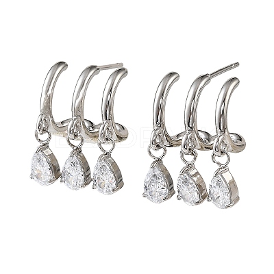 304 Stainless Steel Cubic Zirconia Dangle Stud Earrings for Women SA-CBA183D-11B-P-1