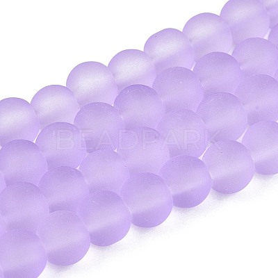 Baking Paint Lilac Frosted Round Transparent Glass Bead Strands X-GLAA-S031-6mm-25-1