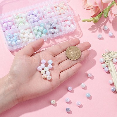250Pcs 10 Colors Iridescent Plating Acrylic Beads MACR-CJ0001-66-1-1